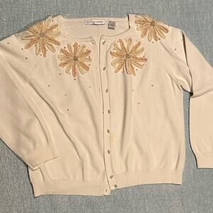 Marisa Christina Beige Embellished Cardigan Sweater